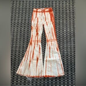 Free People Orange and White Tie-Dye Flare Pants